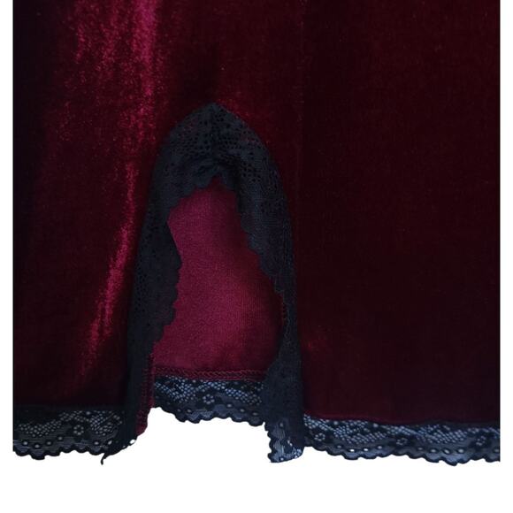 Burgundy Velvet XL Slip Dress Lace Trim Vampire Goth Whimsigoth Baddie Edgy - Picture 7 of 10